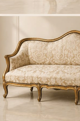 Elegant Gold Upholstered Sofa with Classic Finish