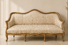 Elegant Gold Upholstered Sofa with Classic Finish