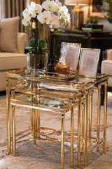 Brass Nesting Tables with Mirrored Glass