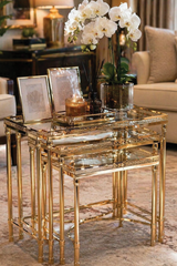 Brass Nesting Tables with Mirrored Glass