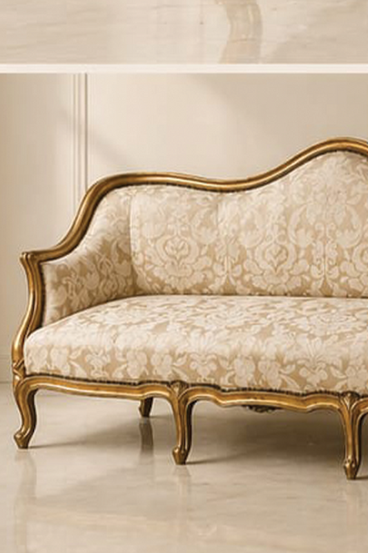 Elegant Gold Upholstered Sofa with Classic Finish