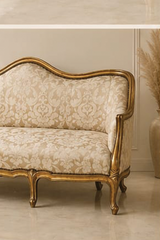 Elegant Gold Upholstered Sofa with Classic Finish