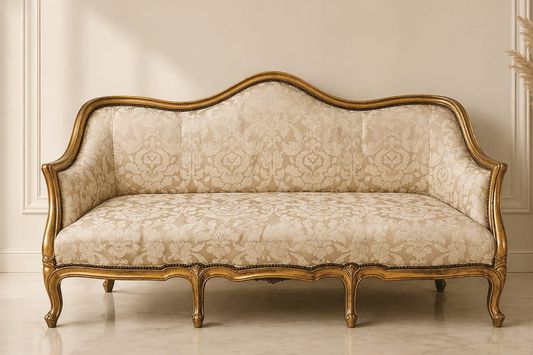 Elegant Gold Upholstered Sofa with Classic Finish