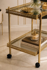 Vintage square brass & smoked glass trolley