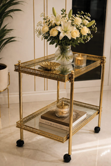 Vintage square brass & smoked glass trolley
