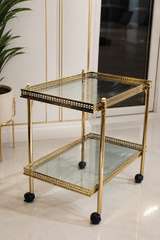 Vintage square brass & smoked glass trolley